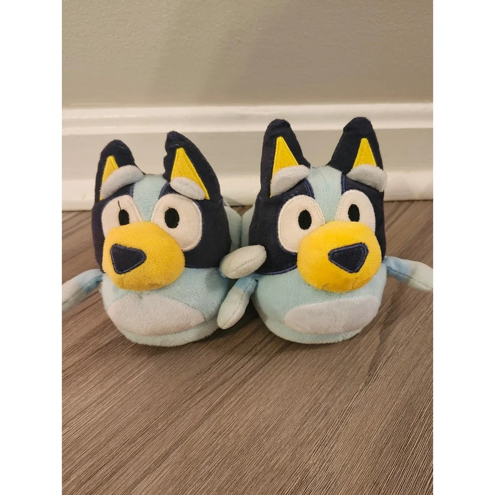 Bluey Dog Plush Slippers Kids Size 7/8 Blue Cartoon Character Cozy Footwear